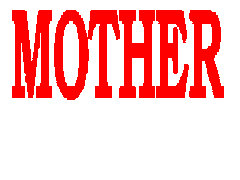 Screen shot from “The adventures of I” by Komninos Zervos. White background with the word “MOTHER” written in red, rotated from the left top corner to the right downward corner. The letter “i” is in front of the word in white, blocking part of its view.